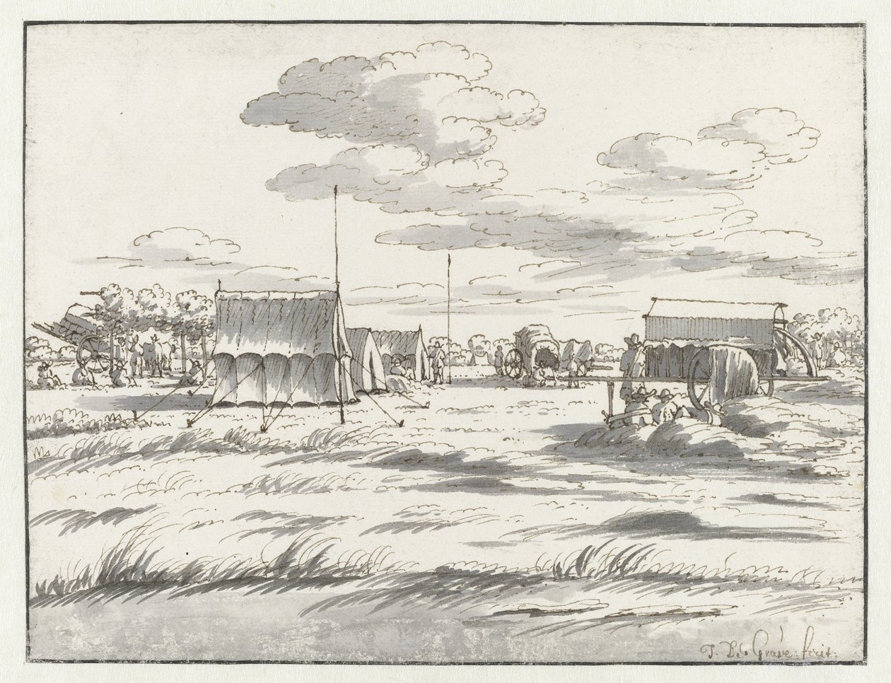 Vista de um acampamento do exército de Willem III perto de Leuven de Josua de Grave