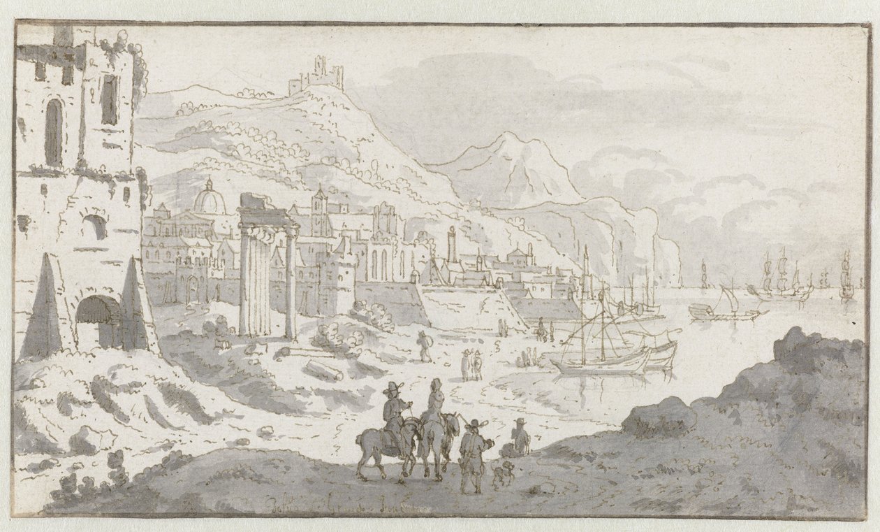 Vista de um Porto Italiano Imaginário de Josua de Grave