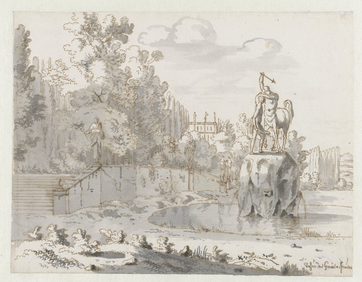 Vista de um jardim do Italianate de Josua de Grave