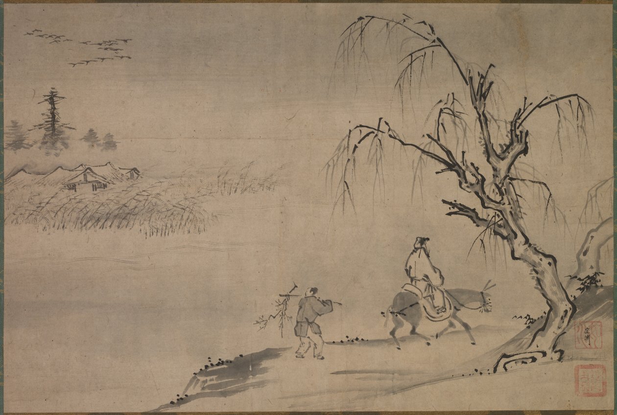 Literatus chinês em uma paisagem de outono de Josui Sōen