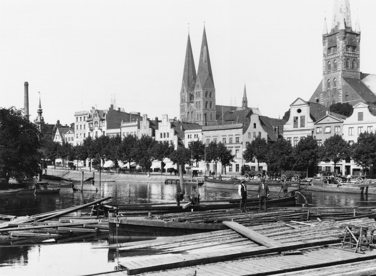 Vendendo madeira no rio Trave, Lubeck, c.1910 de Jousset
