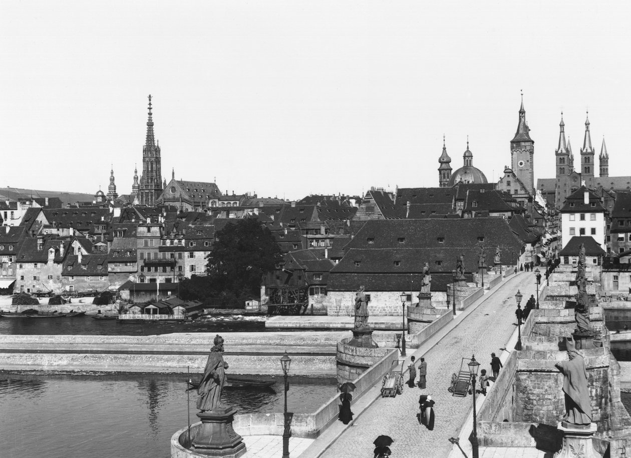 A, ponte velha, sobre, a, rio principal, em, wurzburg, c.1910 de Jousset