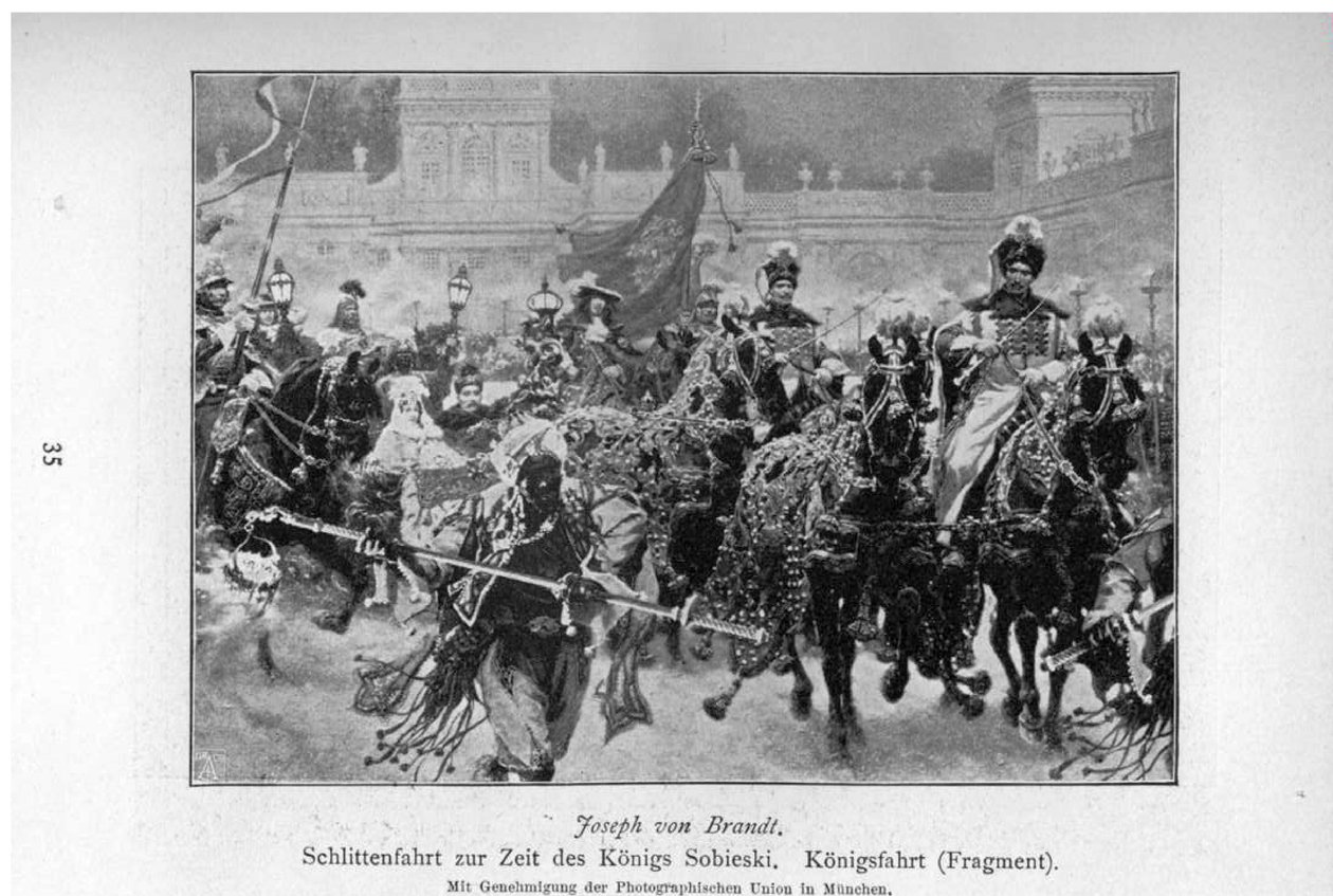 Passeio de trenó na época do rei Sobieski. Passeio do rei (fragmento) de Jozef Brandt
