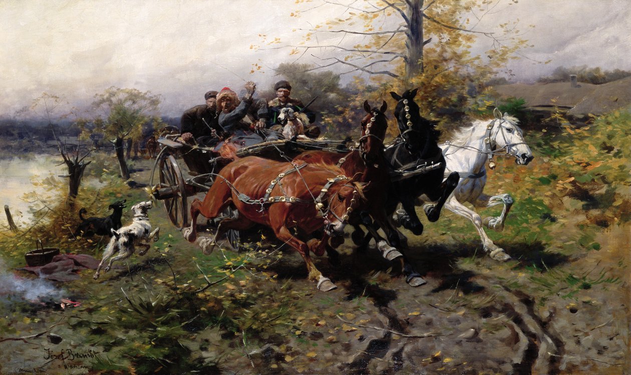 Carruagem em alta velocidade, c.1900 de Jozef Brandt