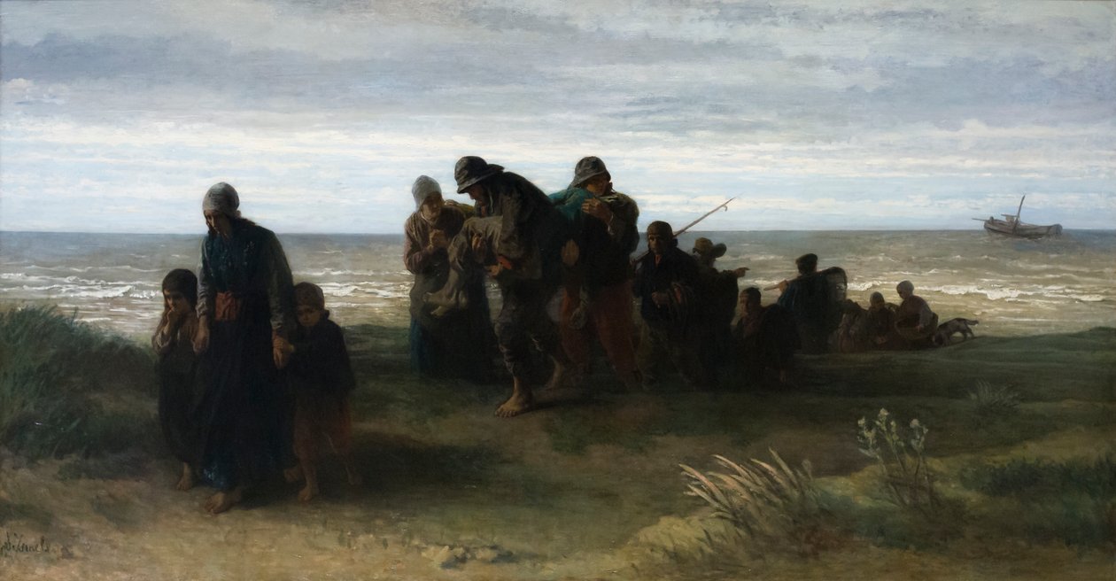 Pescadores carregando um homem afogado, c.1861 (óleo sobre tela) de Jozef (1824 1911) Israels