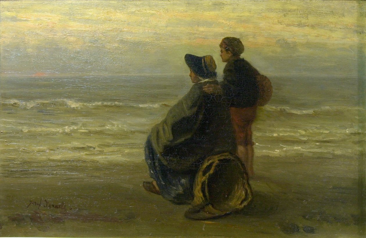 Mãe e filho à beira-mar, c.1890 (óleo sobre painel) de Jozef (1824 1911) Israels