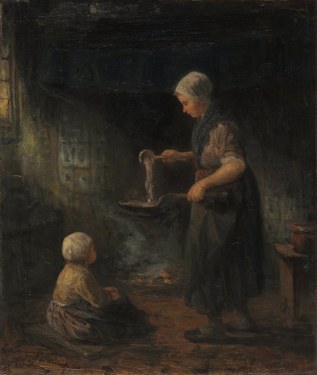 As Panquecas, c. 1875 (óleo sobre tecido) de Jozef (1824 1911) Israels
