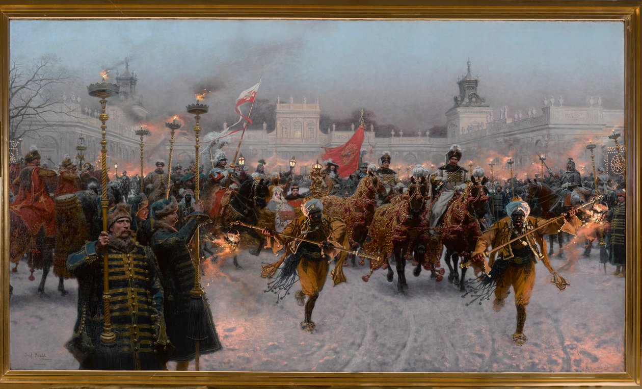 Partida de Wilanów de João III Sobieski e Marysienka, 1897. de Jozef Brandt