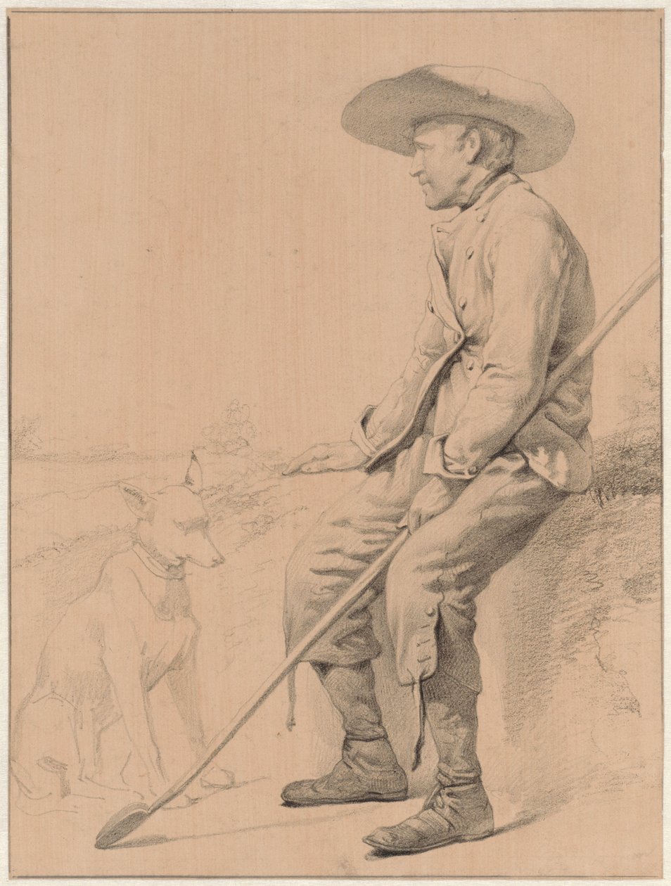 Pastor sentado com cachorro de Jozef Hoevenaar