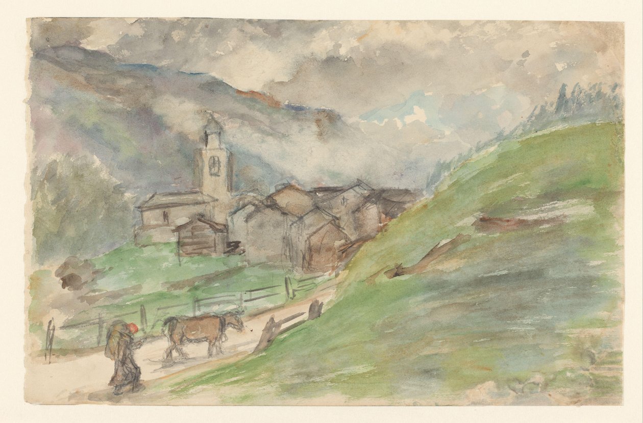 Aldeia de montanha com igreja de Jozef Israëls