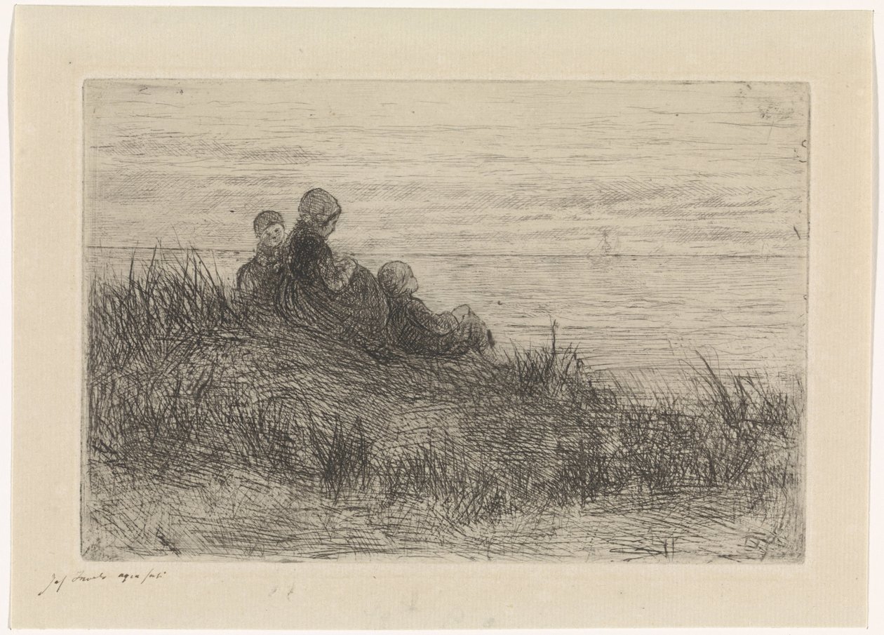 Paisagem de dunas com mãe e filhos de Jozef Israëls (signed by artist)
