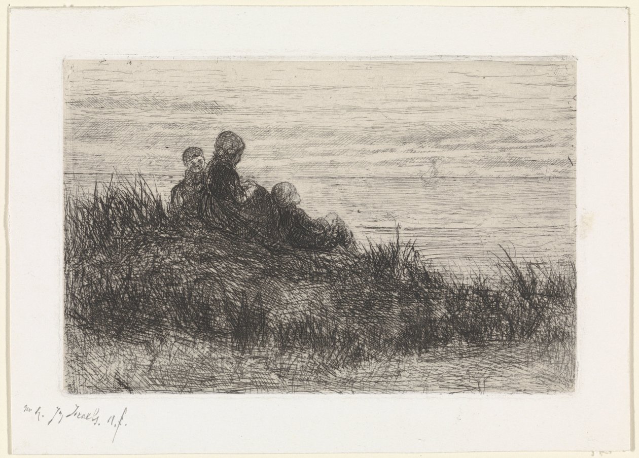 Paisagem dunar com mãe e filhos de Jozef Israëls (signed by artist)