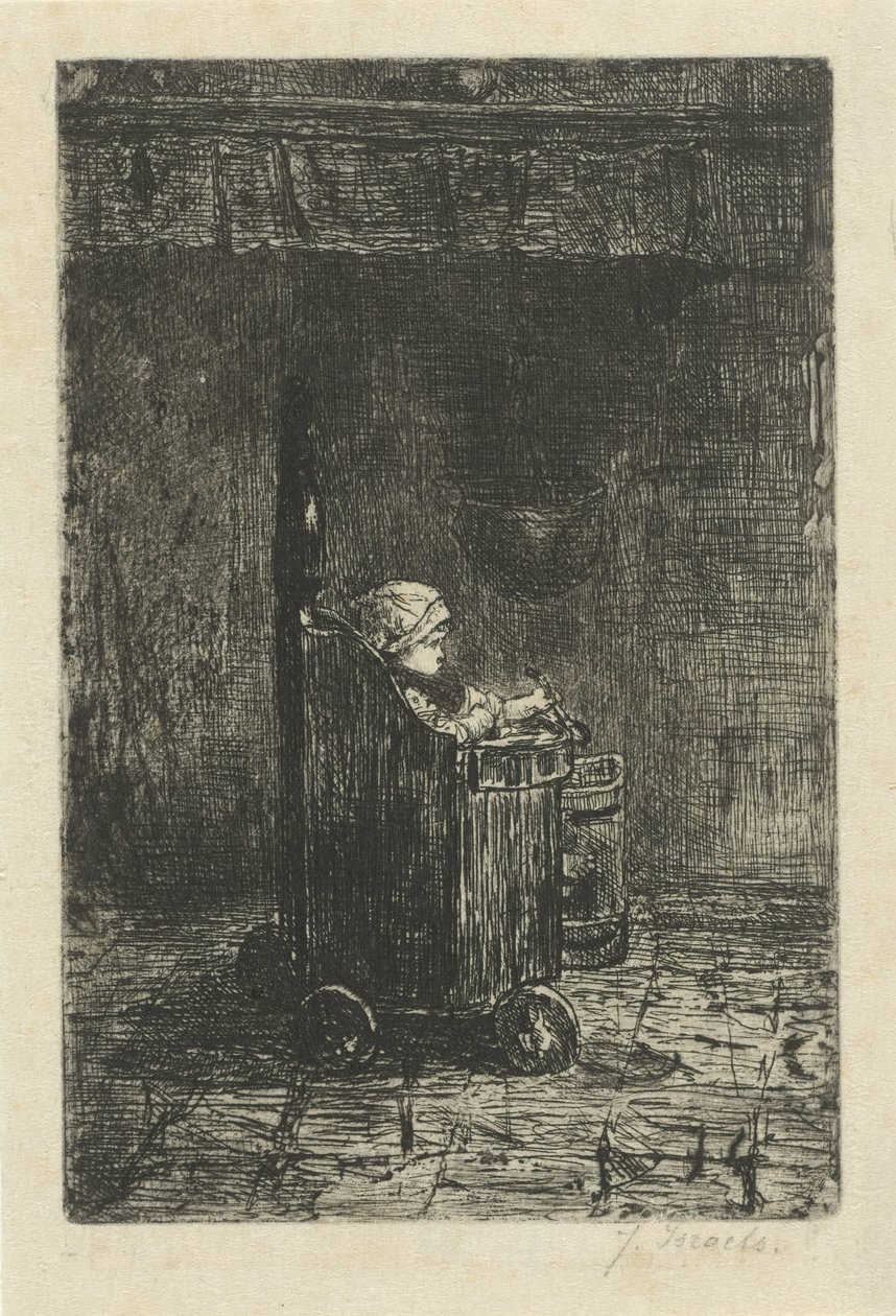 Criança na cadeira alta de Jozef Israëls (signed by artist)