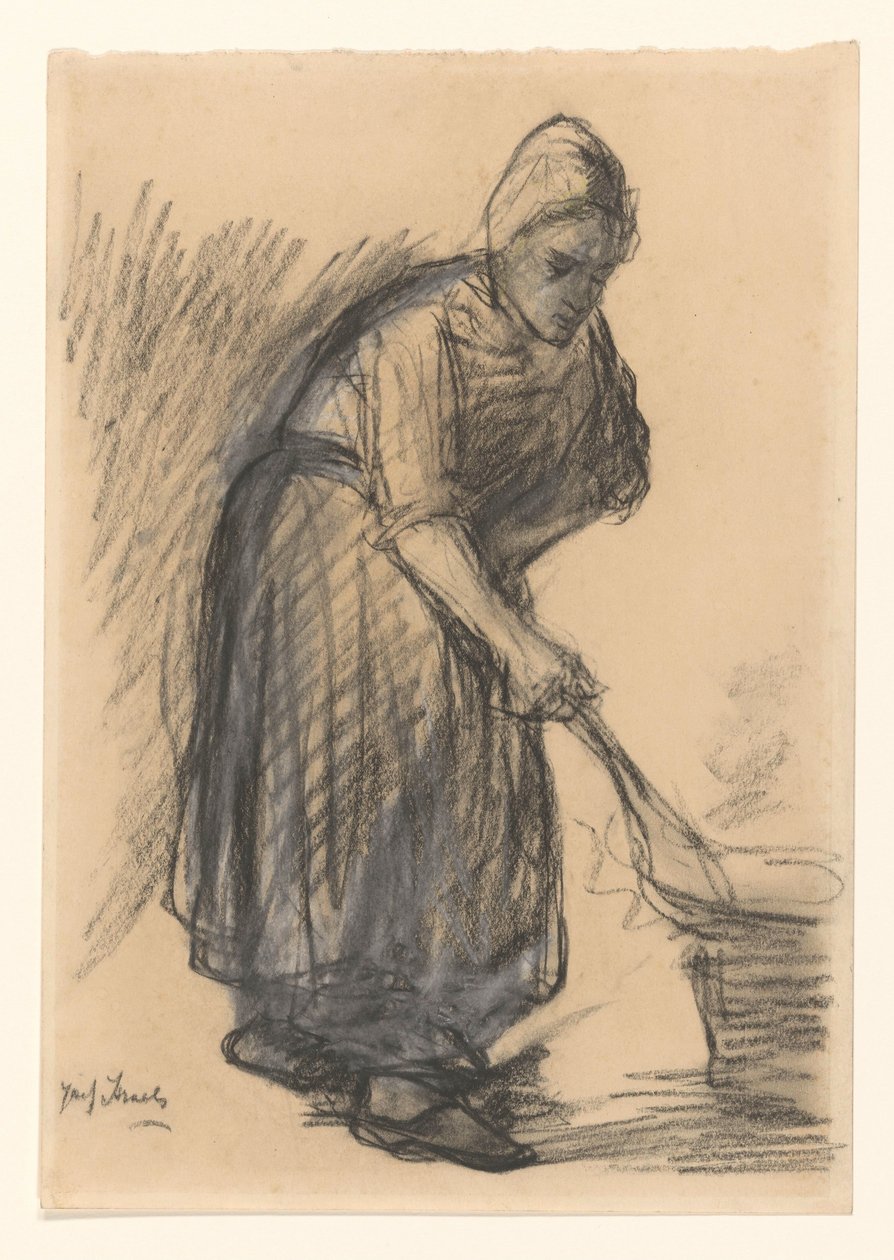 Agricultor segurando uma frigideira no fogo de Jozef Israëls