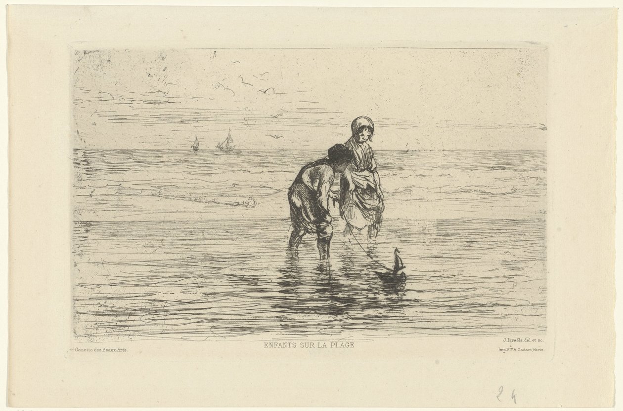 Crianças a brincar com um barco na praia
Enfants sur la plage (título sobre o objecto) de Jozef Israëls