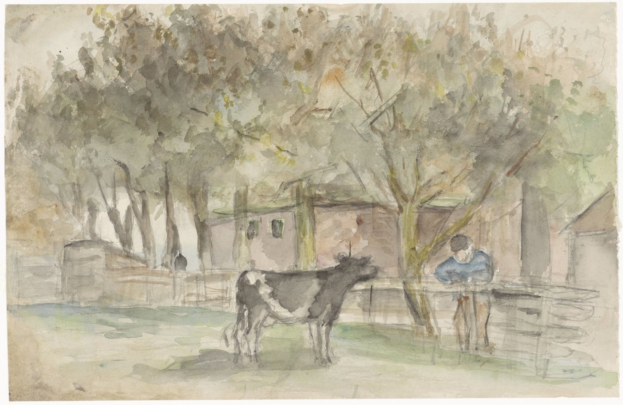 Paisagem com uma vaca e um agricultor de Jozef Israëls