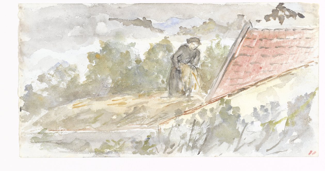 Paisagem com mulher e telhado de uma casa de Jozef Israëls