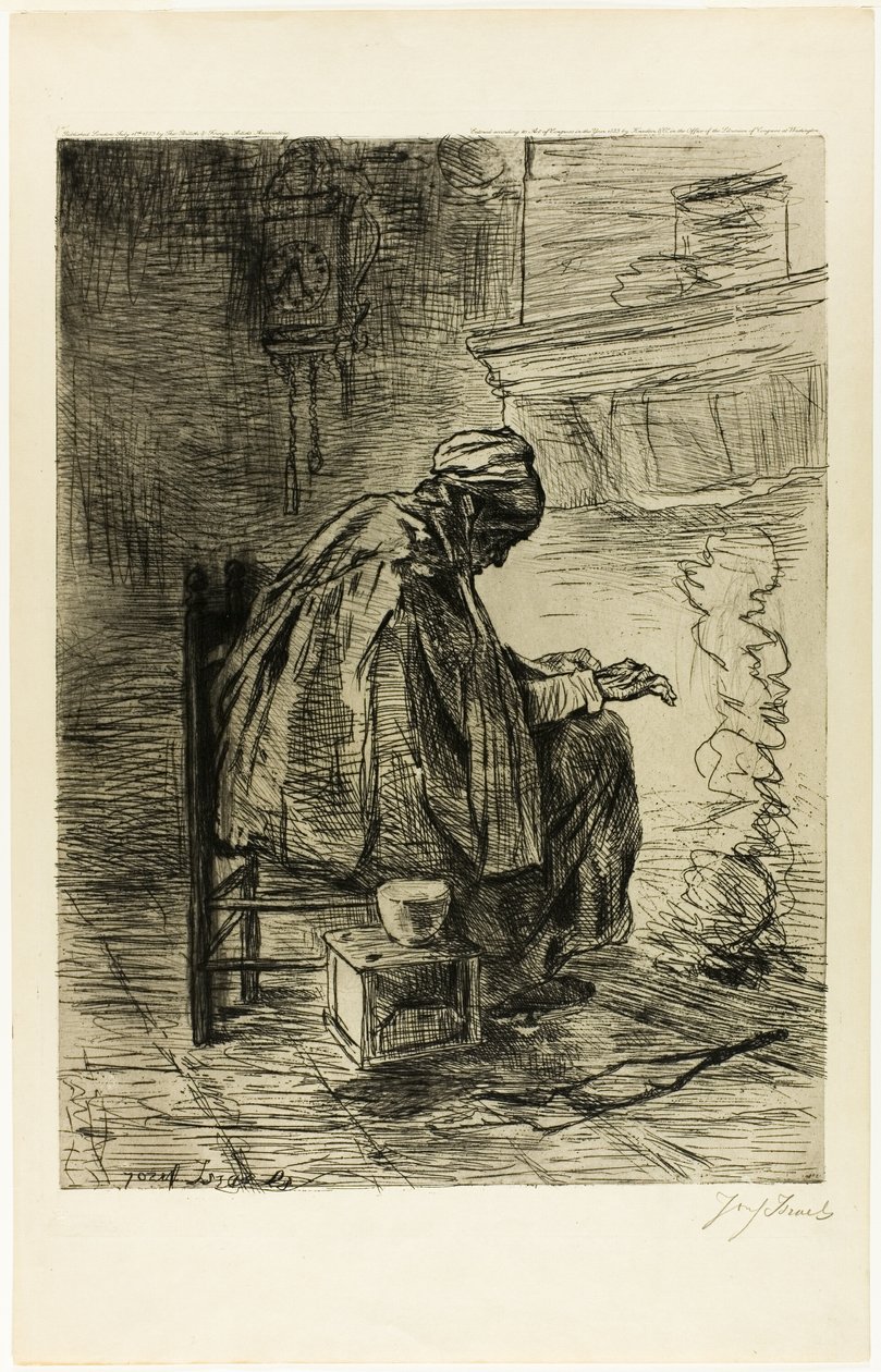Velha aquecendo as mãos de Jozef Israëls