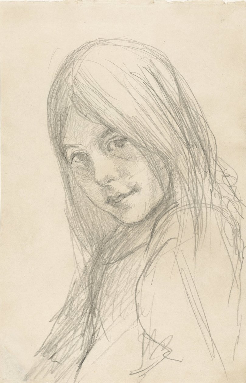 Retrato de uma menina com cabelo solto de Jozef Israëls