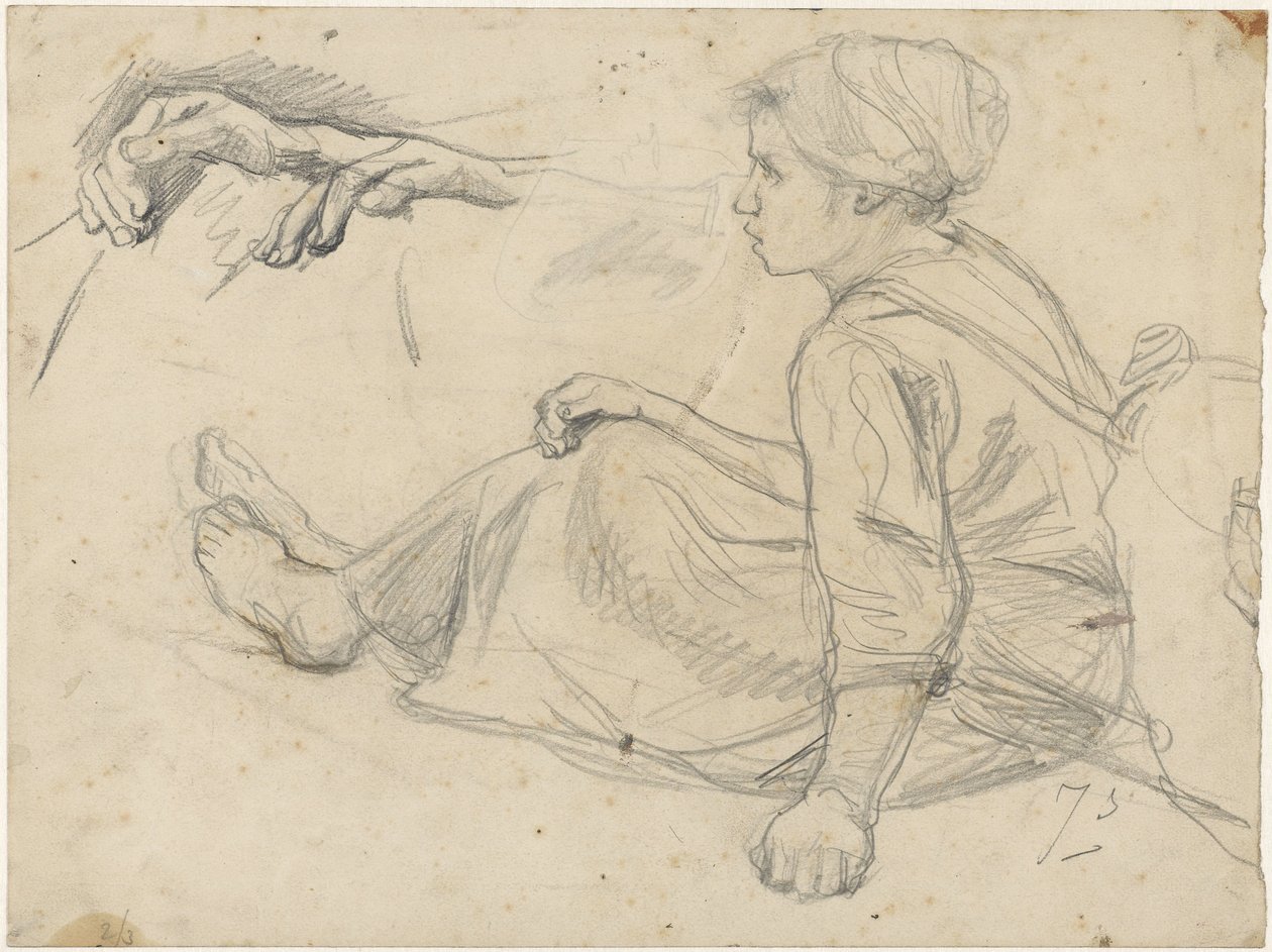 Esboços de uma rapariga pescadora sentada de Jozef Israëls
