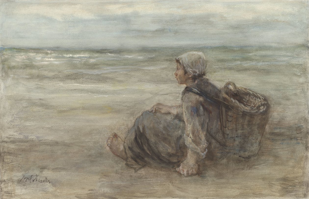 Garota pescadora na praia de Jozef Israëls