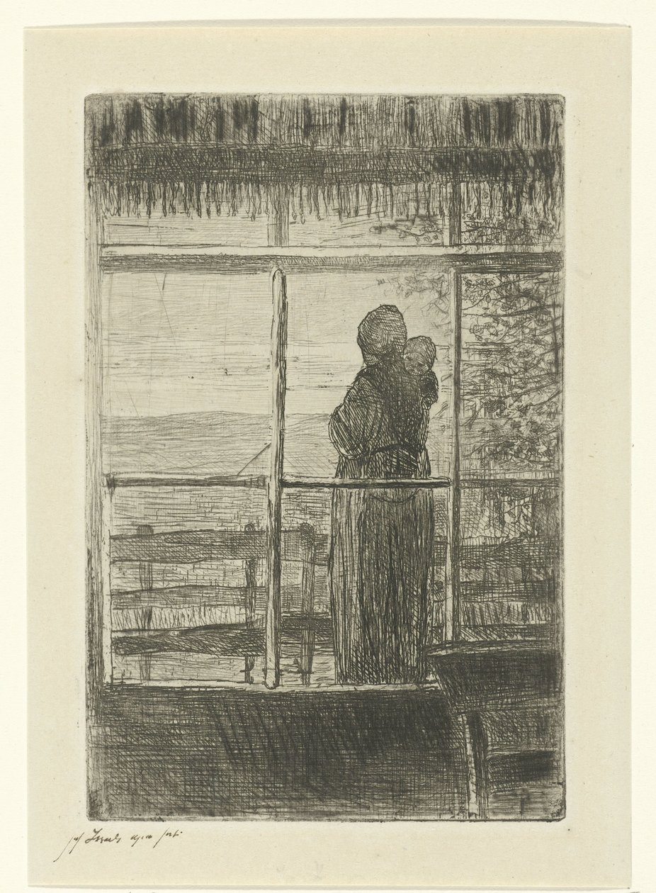 Mulher esperando com criança de Jozef Israëls