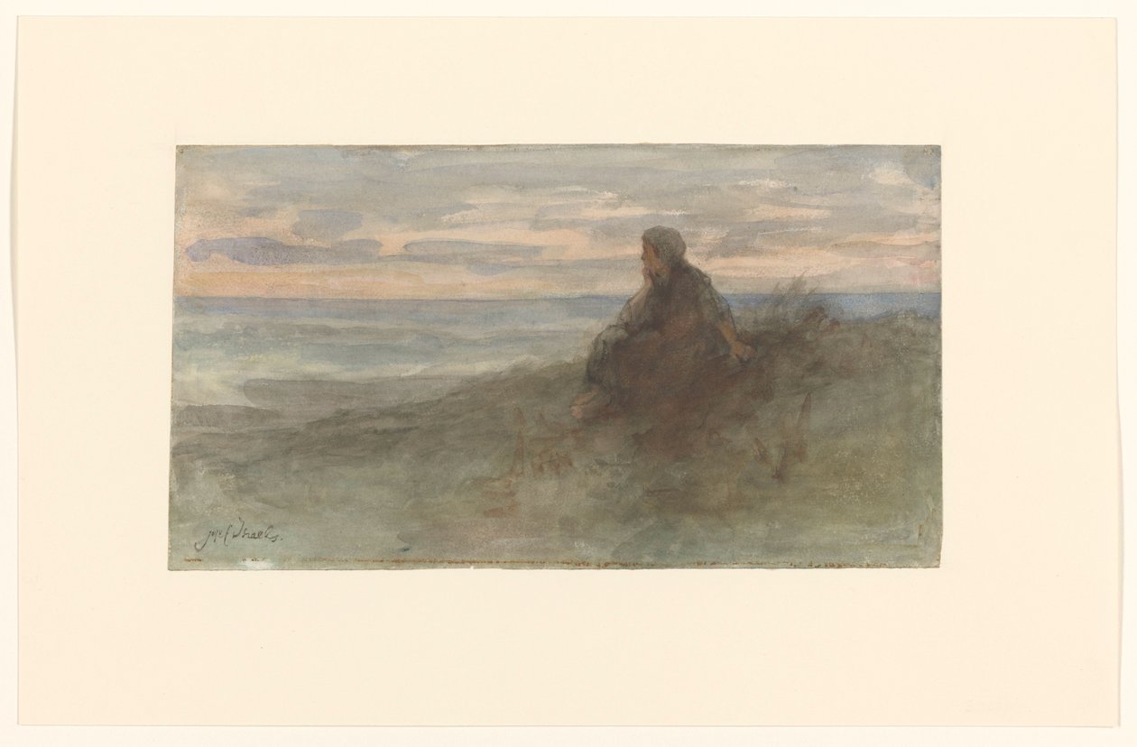Mulher sentada numa duna junto ao mar de Jozef Israëls