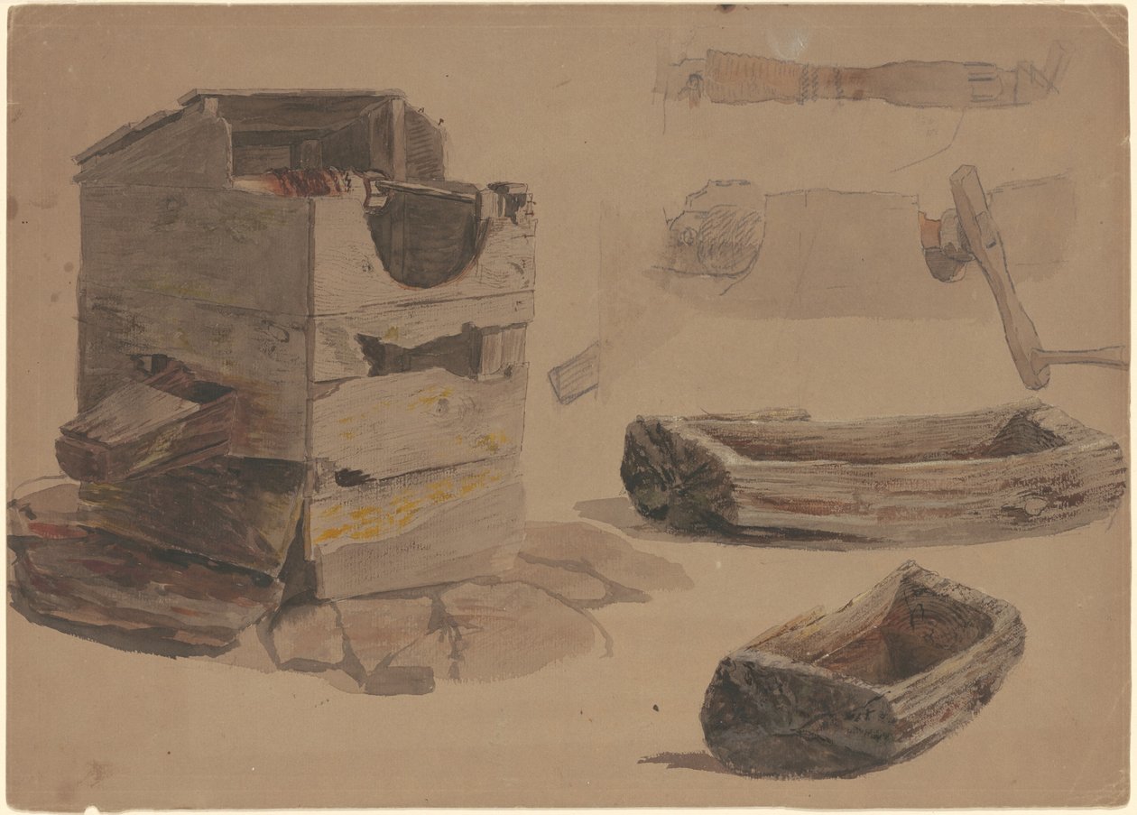 Estudos de um poço e cocho de madeira de Jr. Enoch Wood Perry