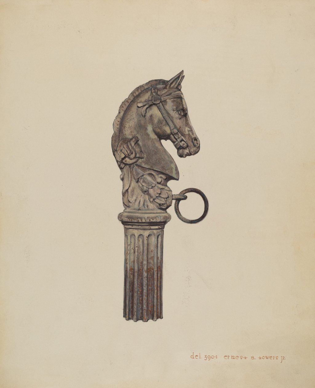 Poste de engate de cabeça de cavalo de Jr. Ernest A. Towers