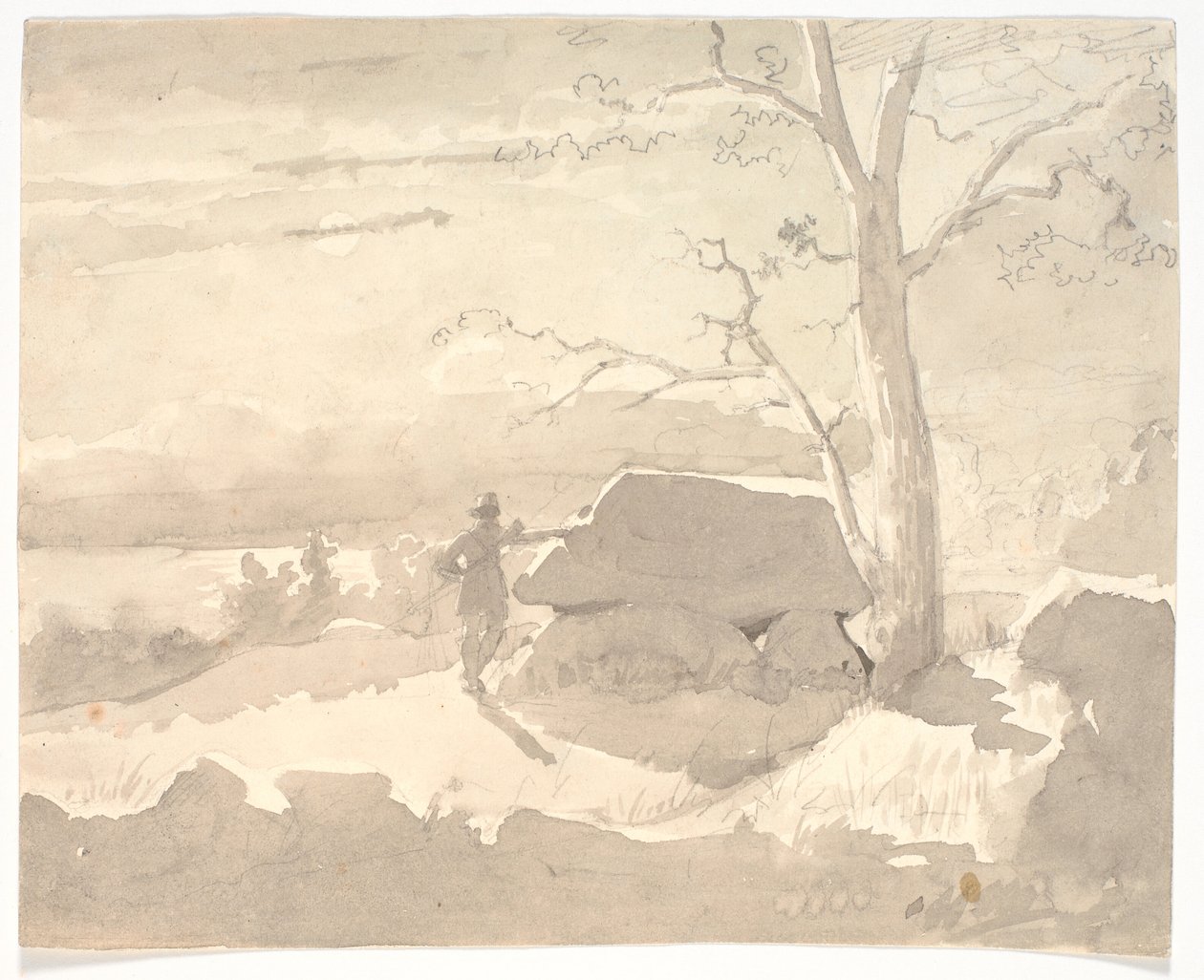 Paisagem ao luar. Um caçador ao lado de um dólmen de Jørgen Roed