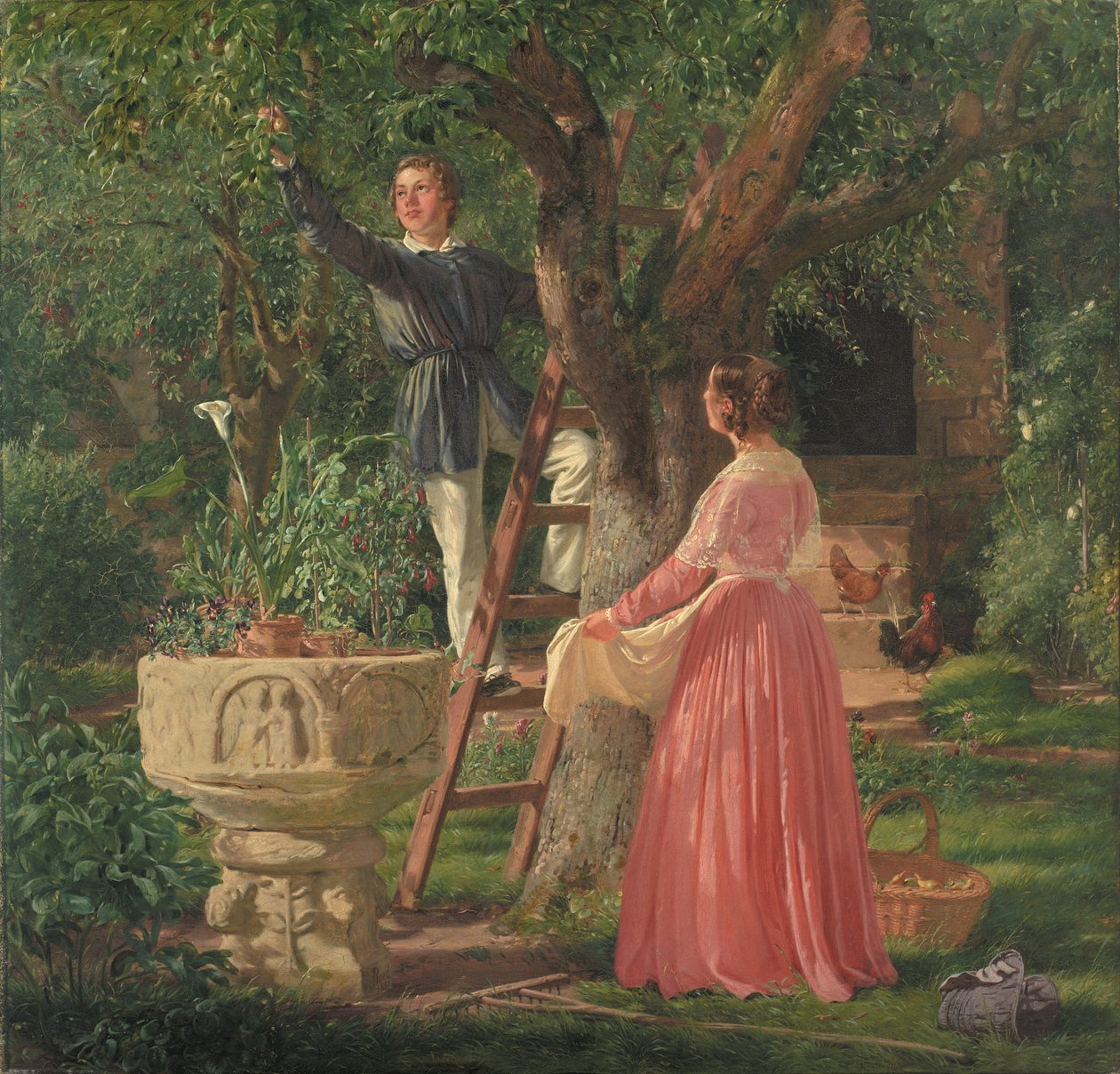 A antiga fonte batismal no jardim de Jørgen Roed