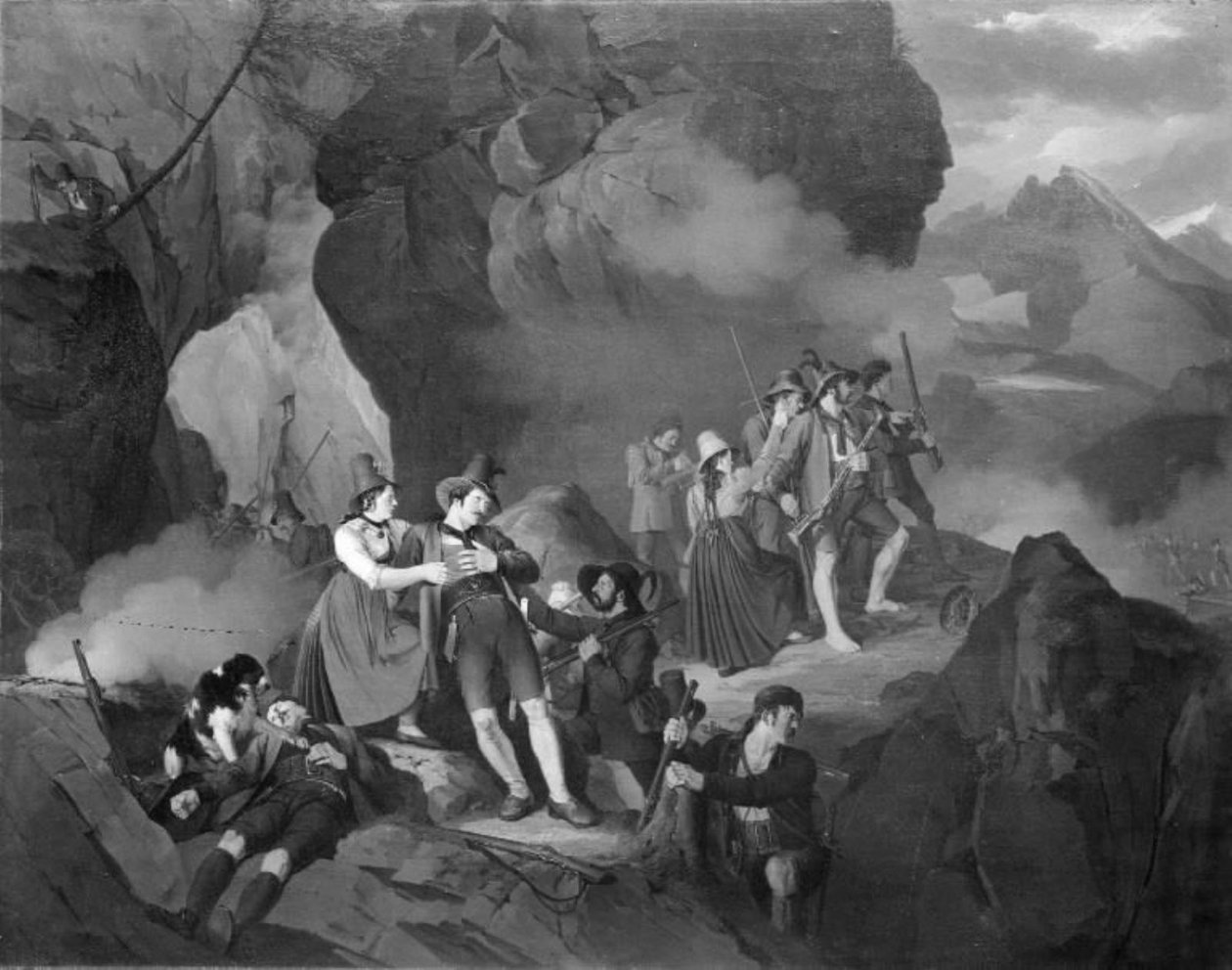 Tiroleses lutando contra os franceses nas montanhas de Jørgen V. Sonne
