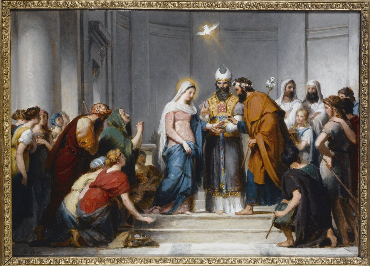 O Casamento da Virgem. Estudo para a composição da igreja de Notre-Dame-de-Lorette, cerca de 1833 (óleo sobre tela) de Jérôme Martin Langlois