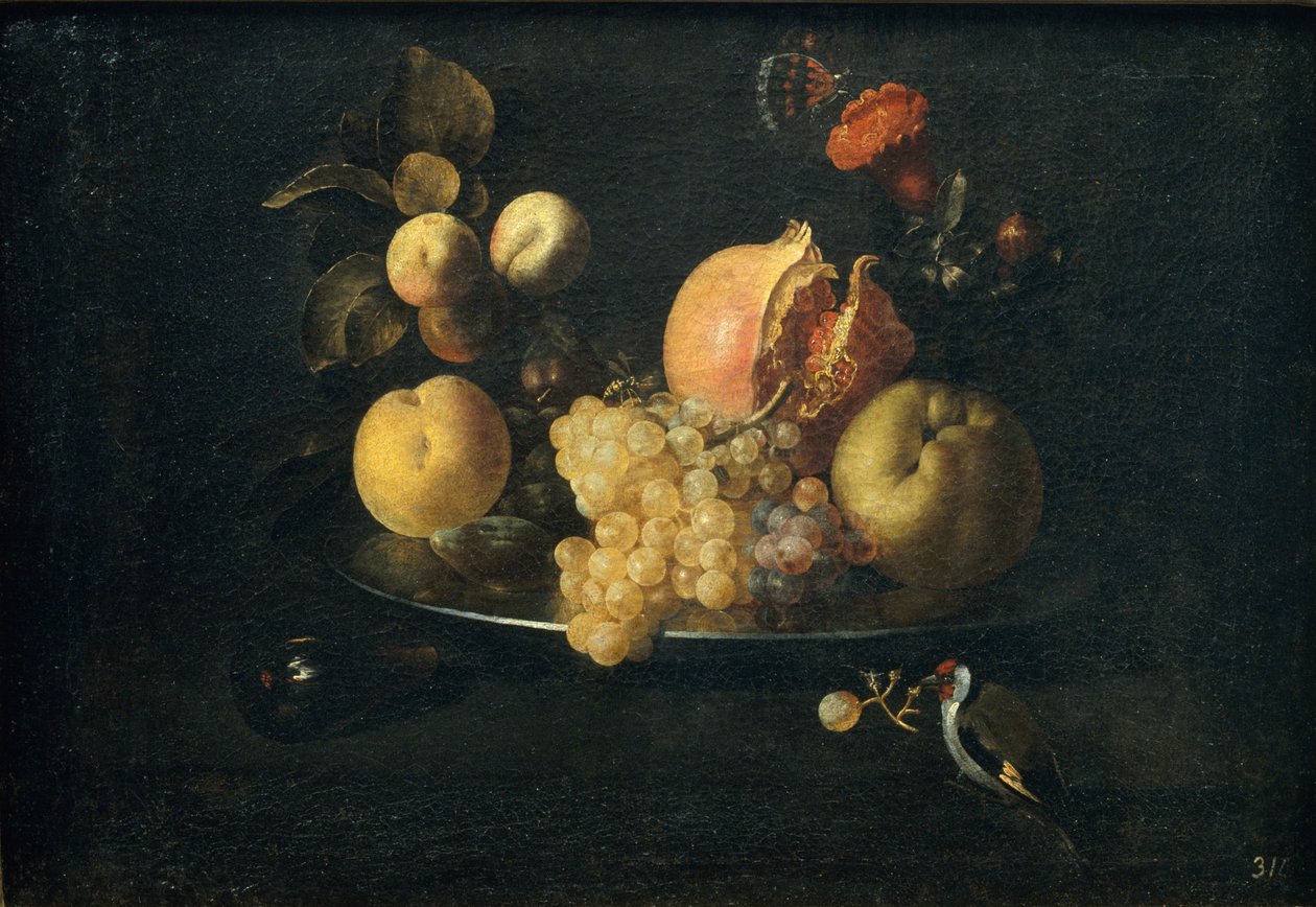 Ainda vida com frutas e pintassilgo de Juan de Zurbaran