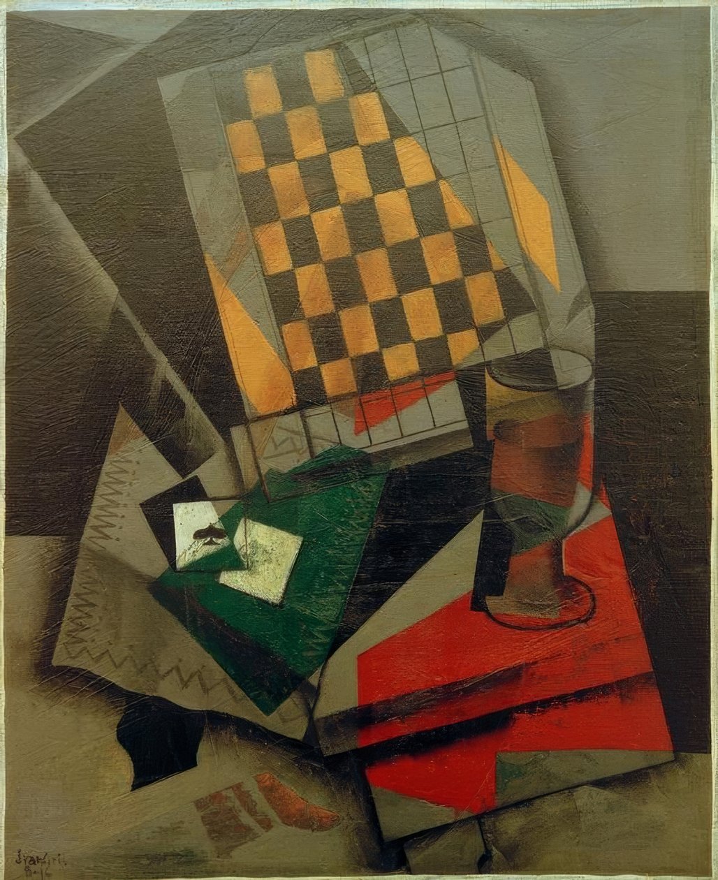 Tabuleiro de damas e cartas de jogar de Juan Gris