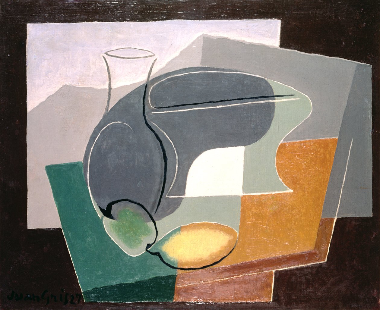 Prato de frutas e jarra, 1927 de Juan Gris