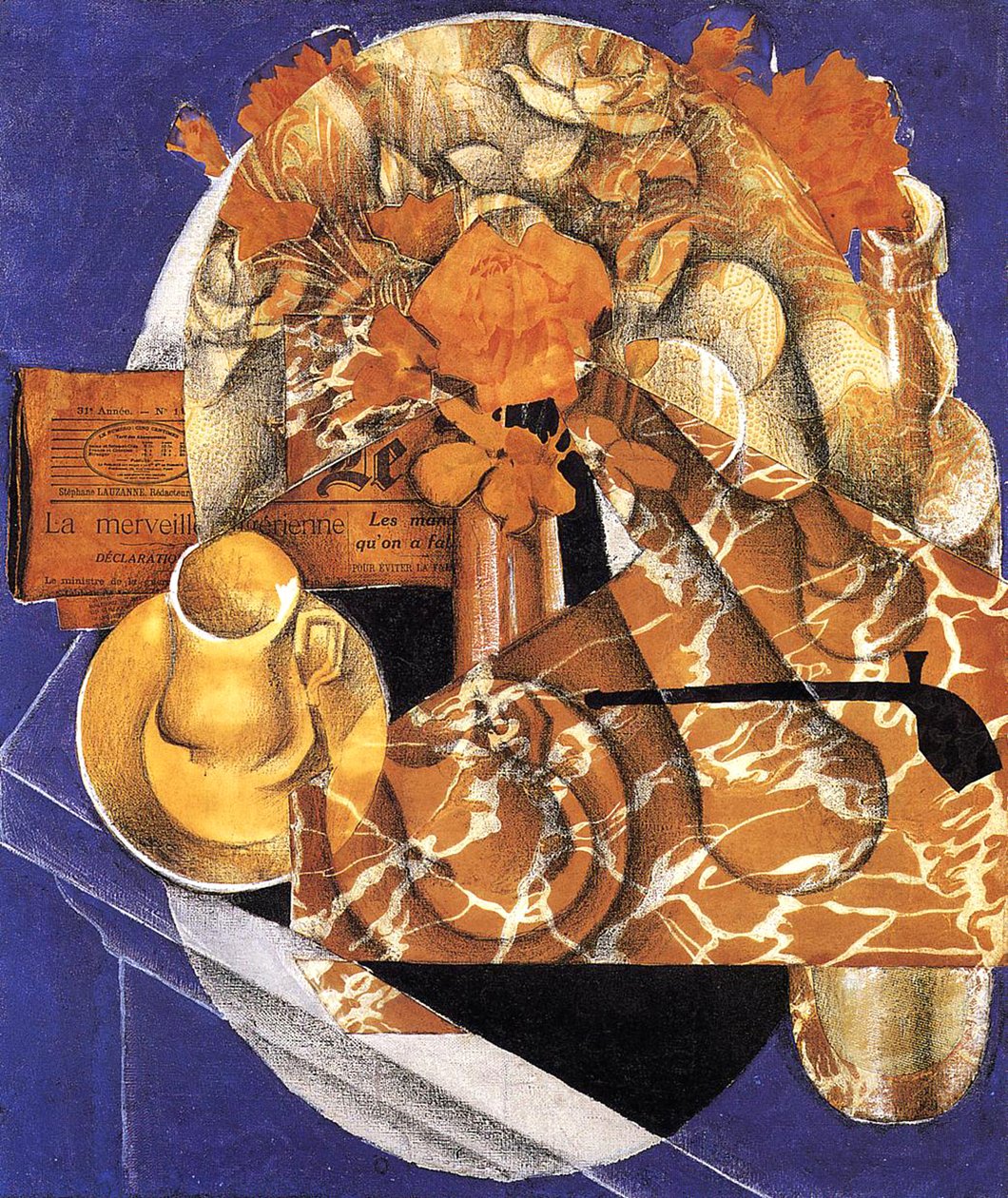 Ainda vida com flores, 1914 (óleo, colagem e lápis sobre tela) de Juan Gris