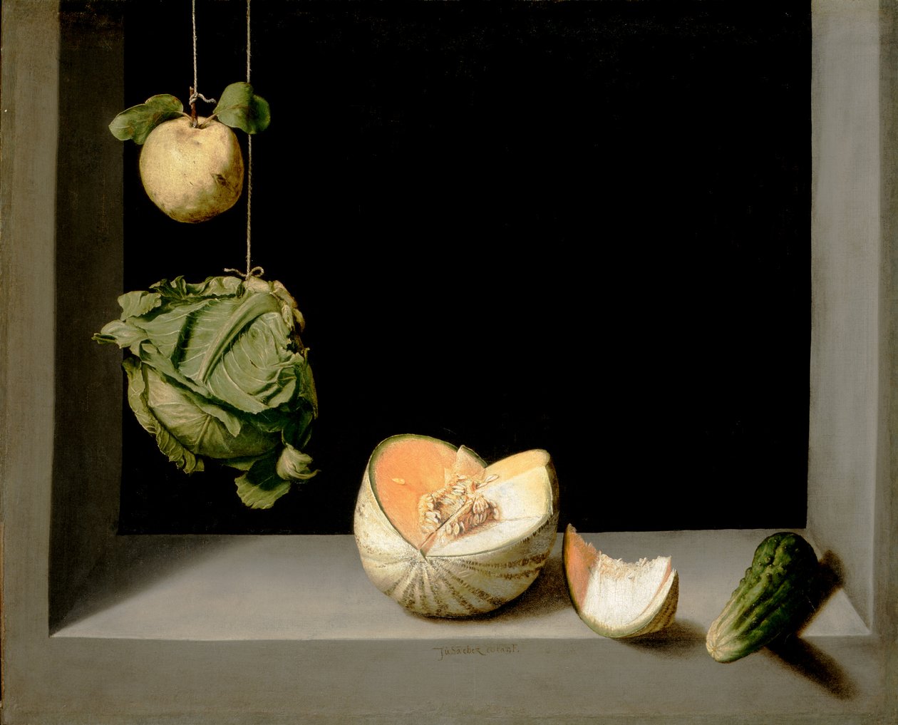 Marmelo, repolho, melão e pepino, c.1602 de Juan Sanchez Cotan