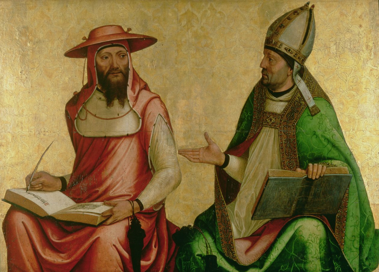 São Jerônimo e Santo Ambrósio, c.1510 (têmpera e ouro no painel) de Juan de Borgoña