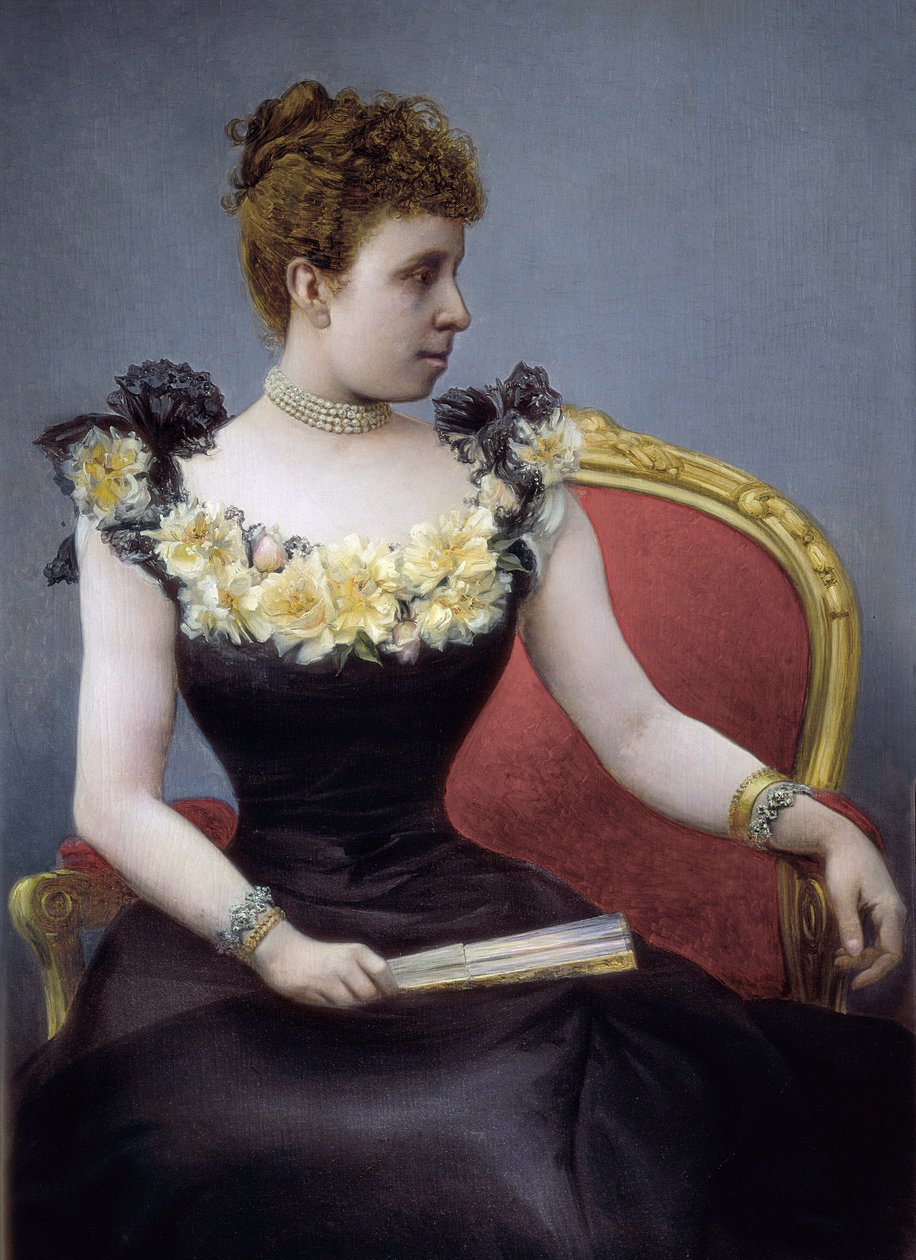 Retrato de Maria Cristina de Teschen, conhecida como Maria Cristina de Habsburgo (1858-1929), arquiduquesa da Áustria, esposa de Afonso XII, final do século XIX e início do século XX (pintura) de Juan Aldaz Y Sancho