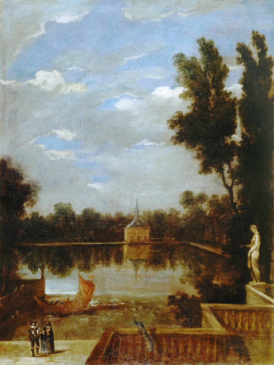 Estanque del Buen Retiro... (pintura sobre tela) de Juan Bautista Martinez Del Mazo
