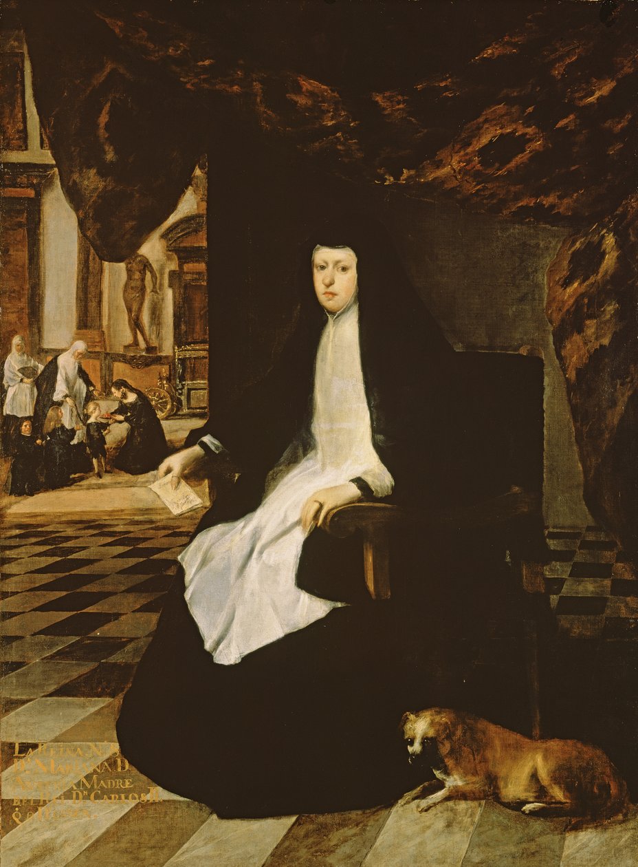 Retrato da Rainha Mariana da Espanha (n.1631) em Luto de Juan Bautista Martinez Del Mazo