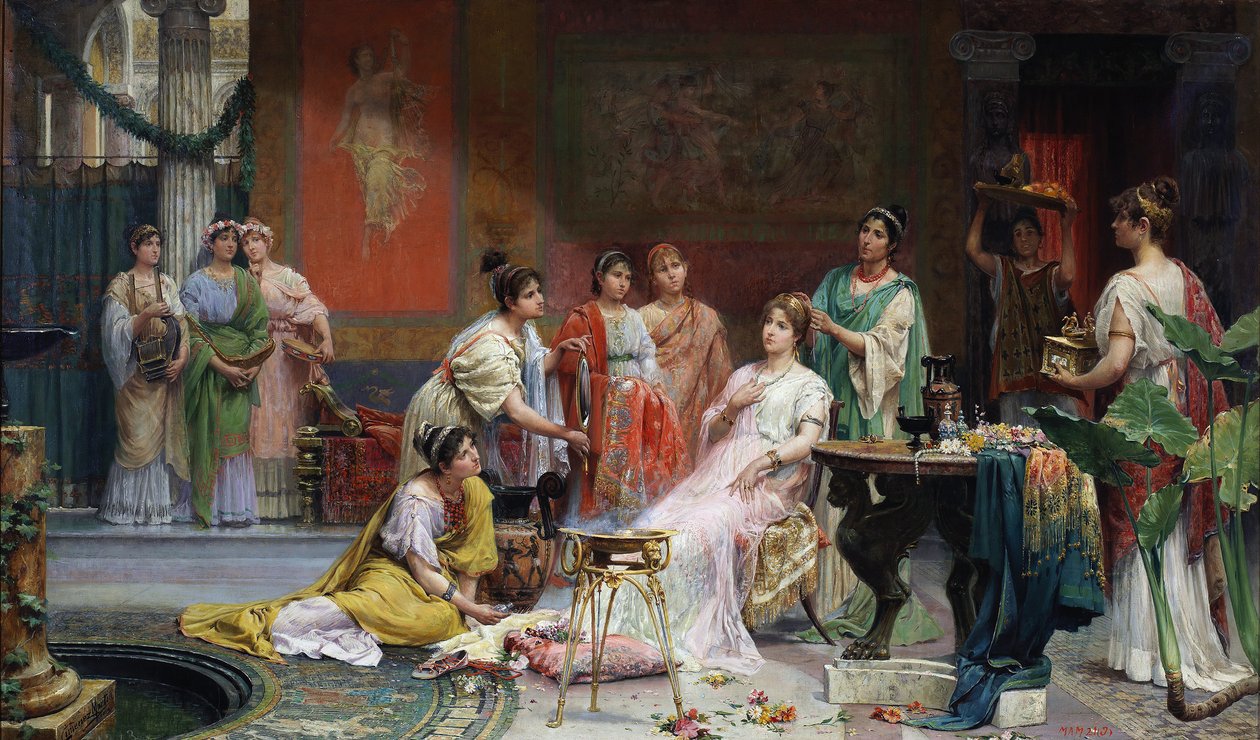 Toilette de uma dama romana por Juan Gimenez Martin (1855-1901) de Juan Gimenez y Martin
