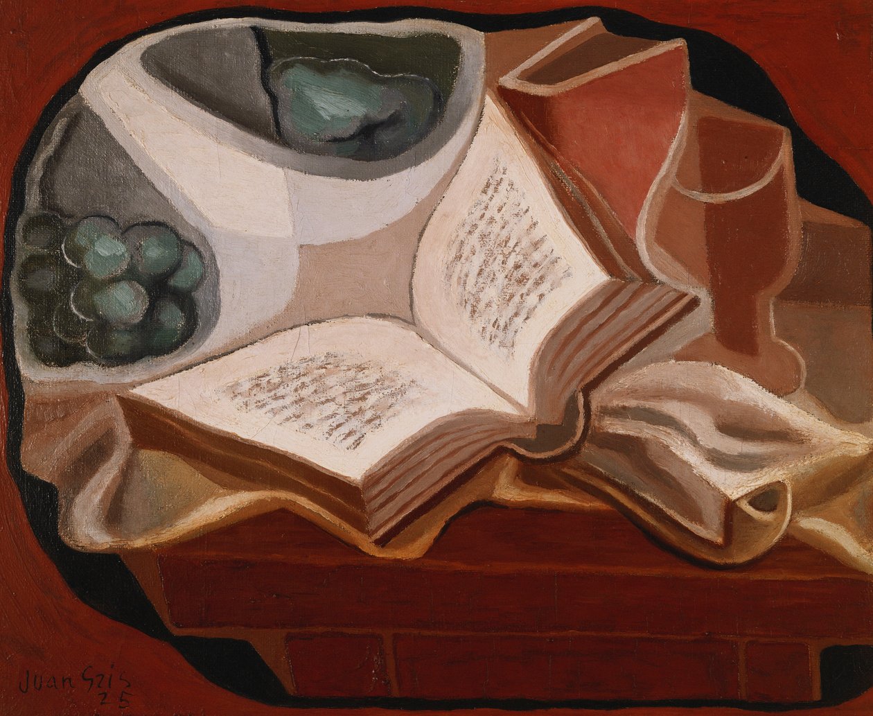 Tigela de livros e frutas; Livro e prato de frutas, 1925 de Juan Gris