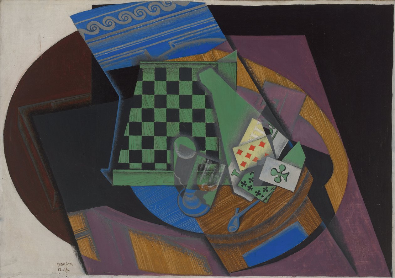 Tabuleiro de damas e cartas de jogar de Juan Gris