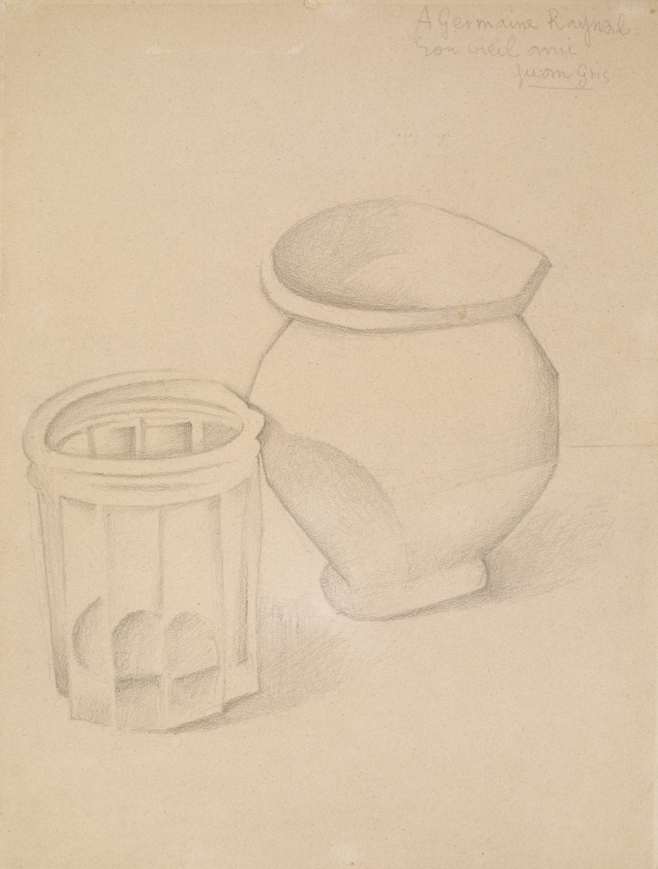 Vidro e vaso, c.1911 (grafite em papel de parede) de Juan Gris