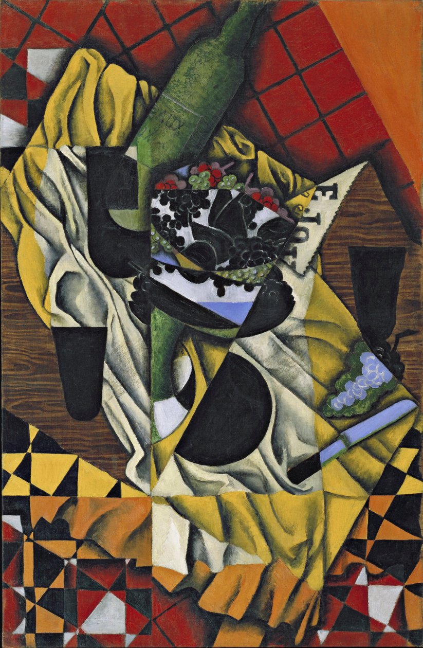 Pintura "Uva e Vinho" de Juan Gris (1887-1927) 1913 Museum of Modern Art, New York de Juan Gris