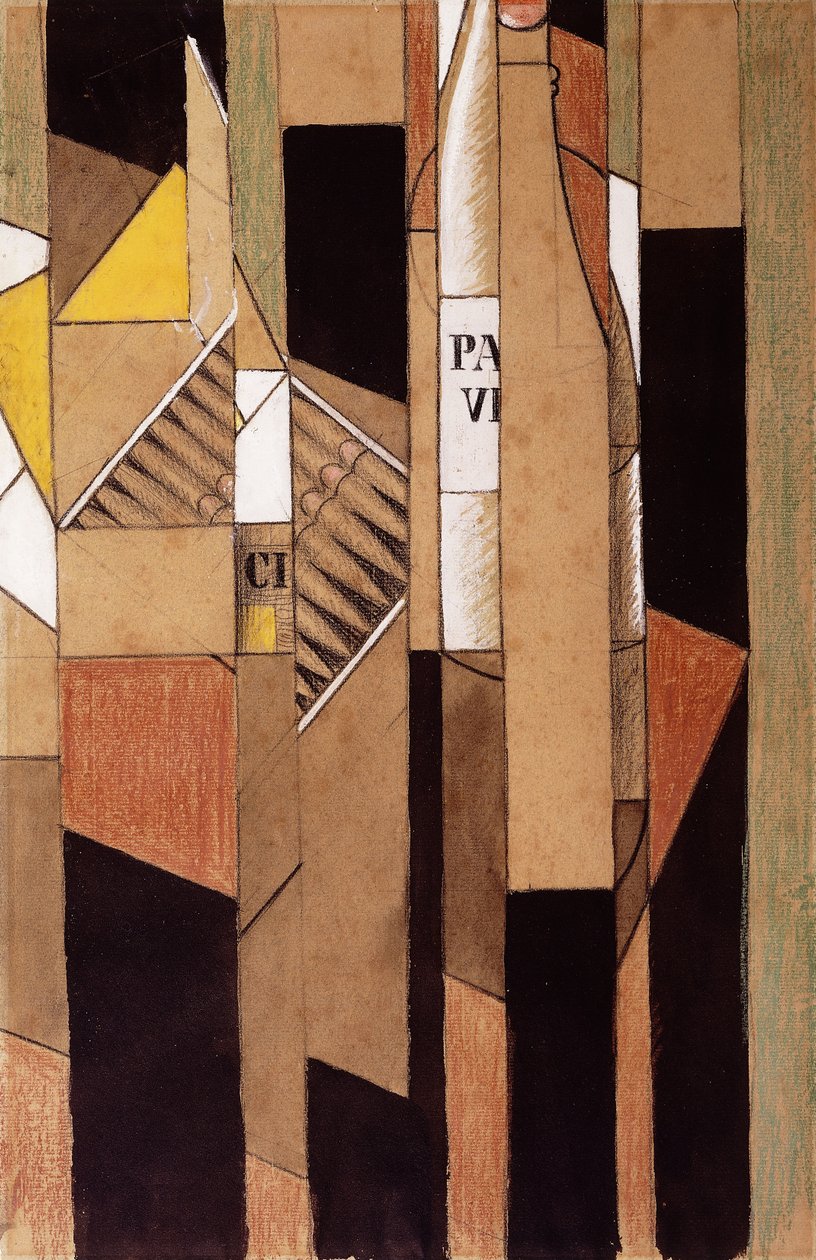 Natureza-morta com mamadeira e charutos; Ainda vida com garrafa e charutos, 1912 de Juan Gris