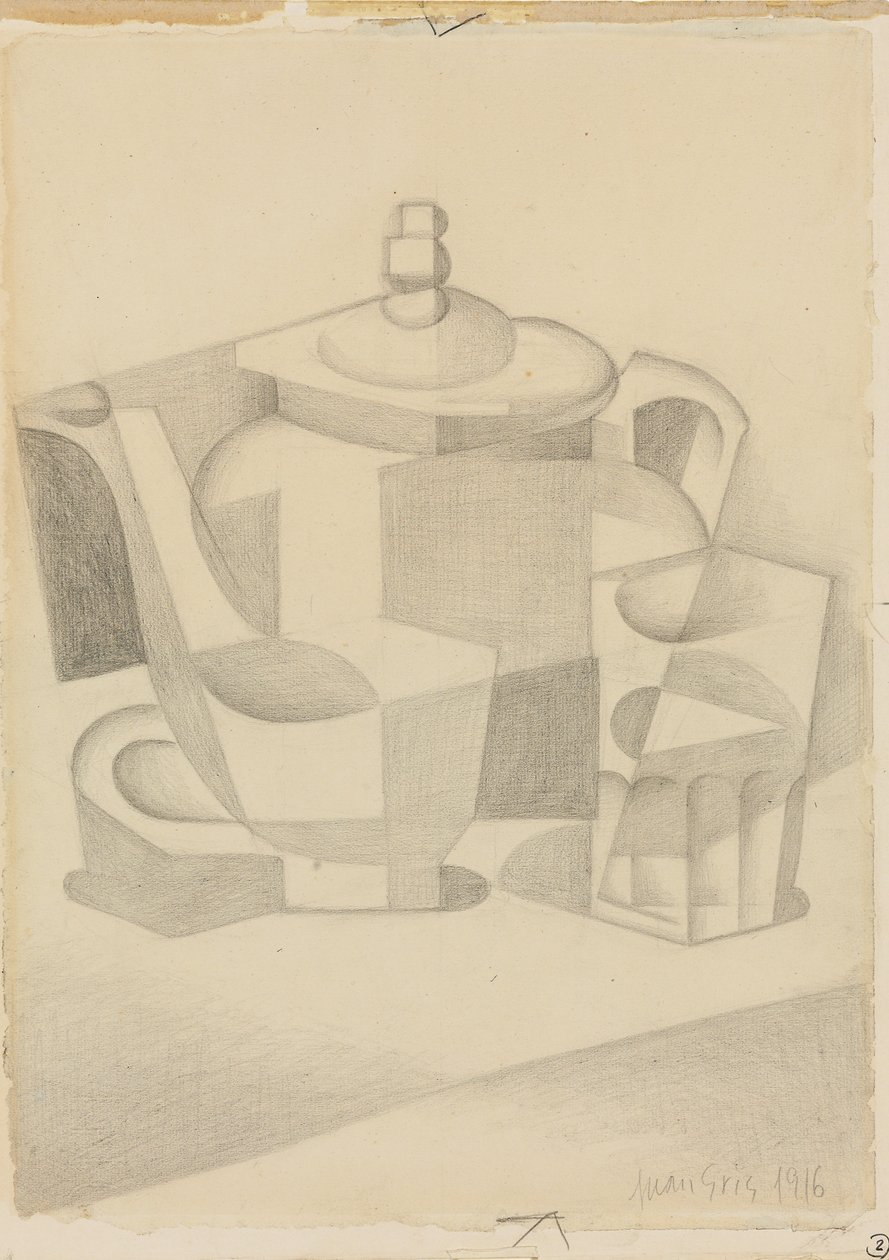 Ainda vida com bule; Morte à natureza, 1916 de Juan Gris