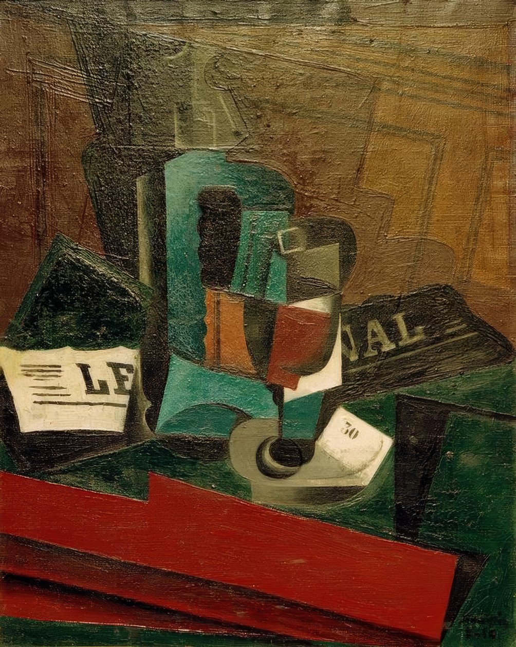 Sifão, copo e jornal de Juan Gris